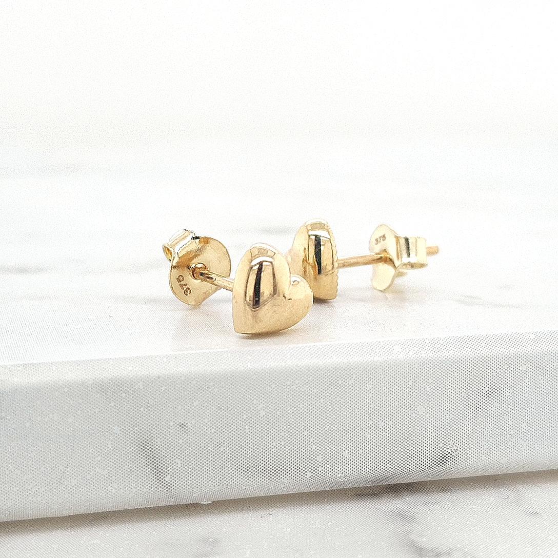 9ct Yellow Gold Polished Heart Stud Earrings