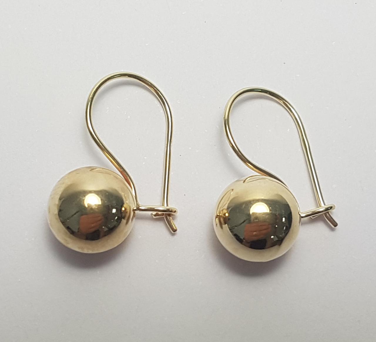 9ct Yellow Gold 9.5mm Euroball Shepherds Hook Earrings