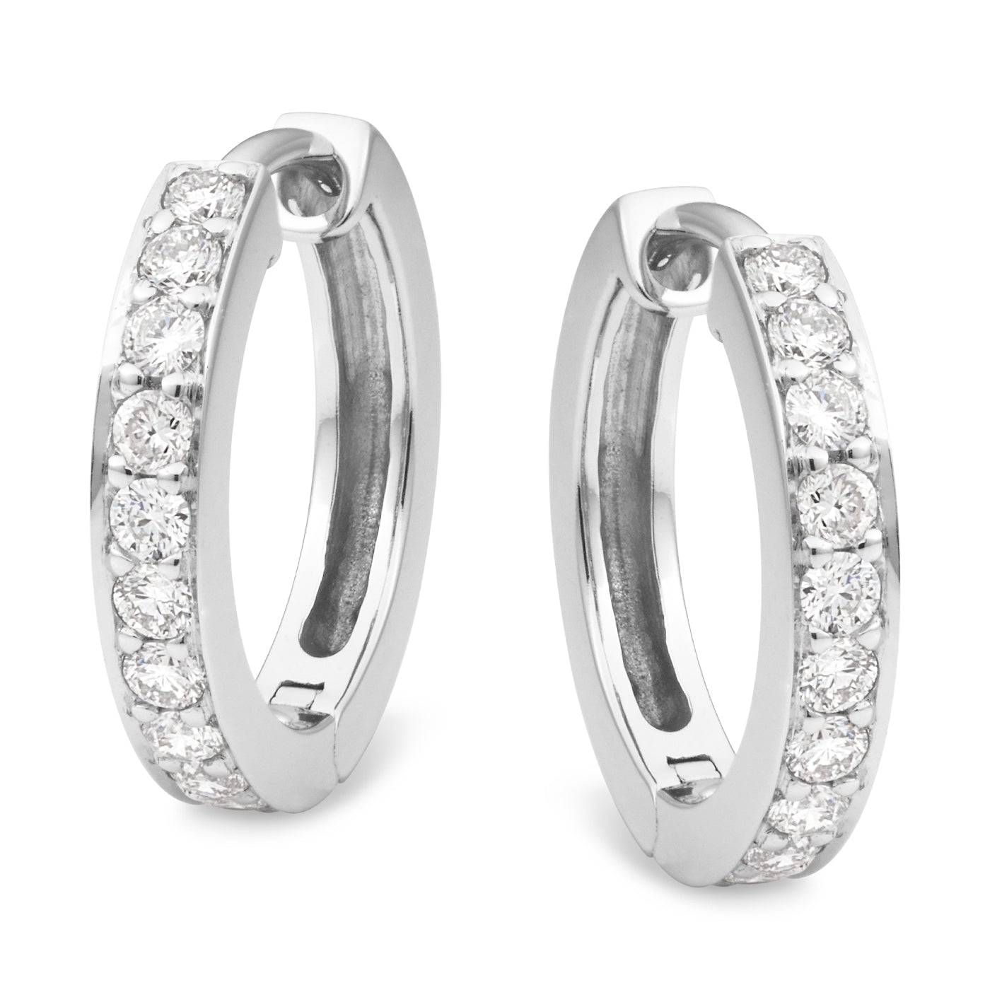 Diamond 9ct White Gold 0.44ct Round Brilliant Diamond Claw Set Hinged Hoop Earrings