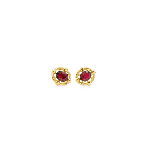 Ruby 9ct Yellow Gold Oval Claw Set Stud Earrings