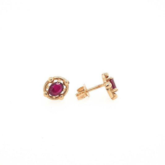 Ruby 9ct Yellow Gold Oval Claw Set Stud Earrings