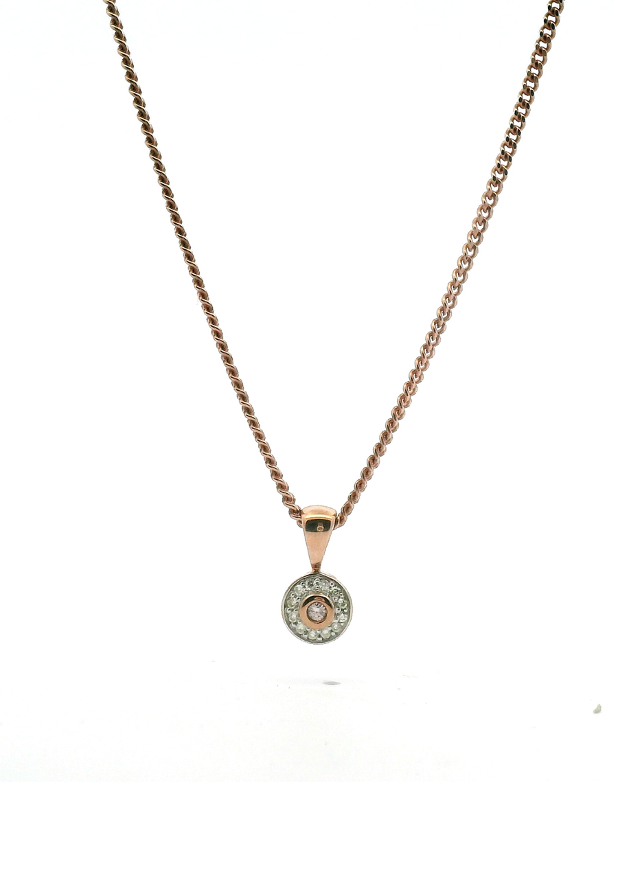 9ct Rose Gold Round Pink & Round Brilliant White Diamond Cluster Pendant