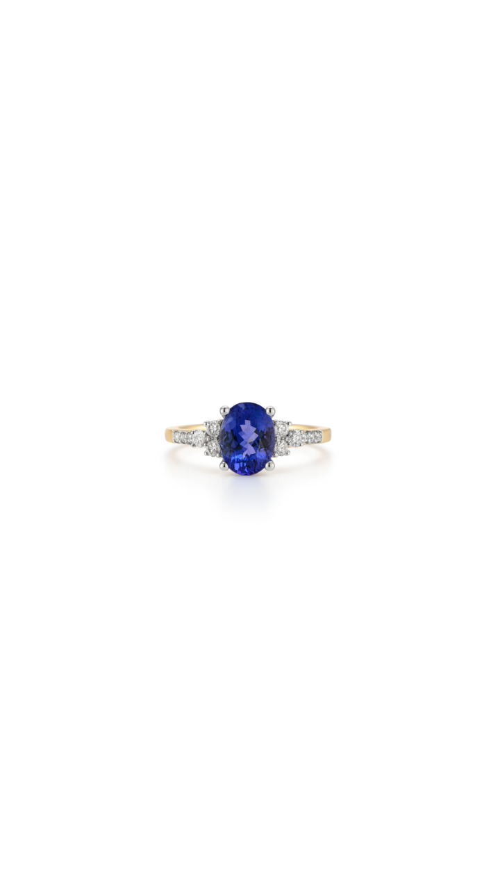 Tanzanite & Diamond Ring in 9ct Yellow & White Gold