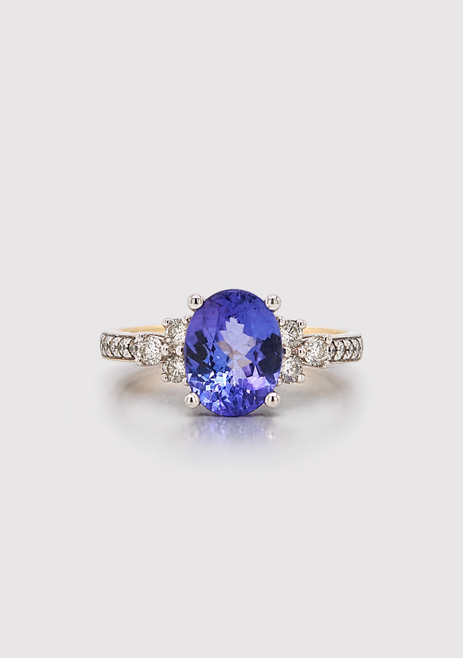 Tanzanite & Diamond 9ct Yellow & White Gold Ring