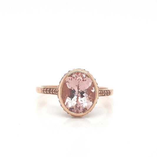 Morganite & Diamond 9k Rose Gold Bezel Set Ring