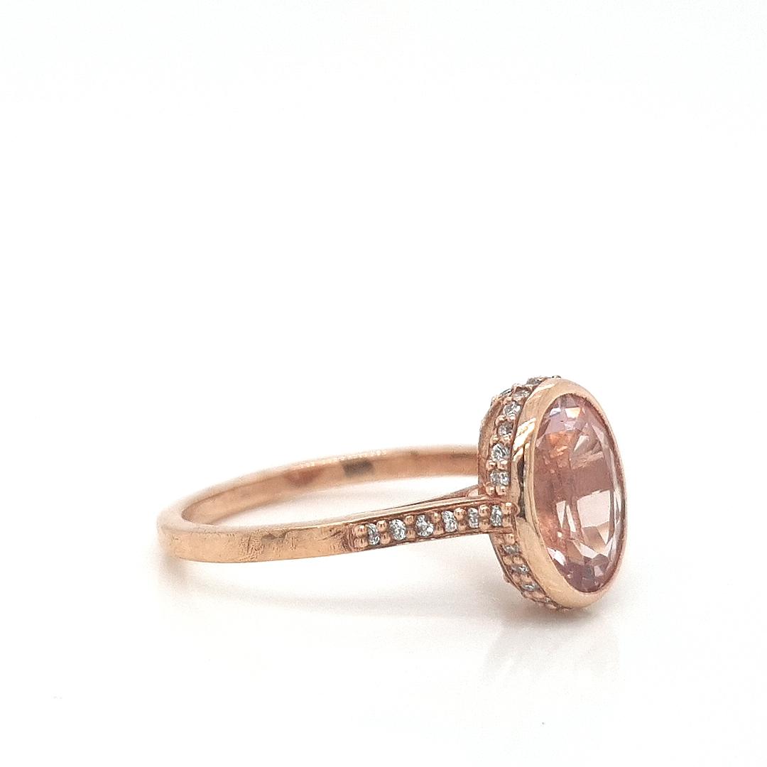 Morganite & Diamond 9k Rose Gold Bezel Set Ring