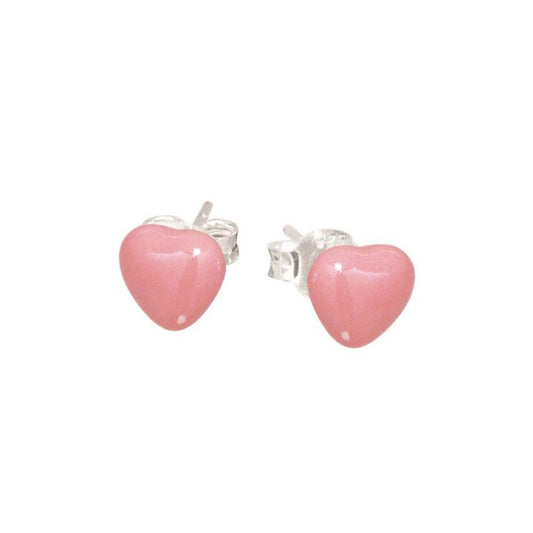 Children's Sterling Silver Pink Enamel Heart Stud Earrings
