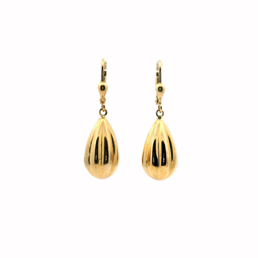 9ct Yellow Gold Oval Lined Ball Drop Earrings