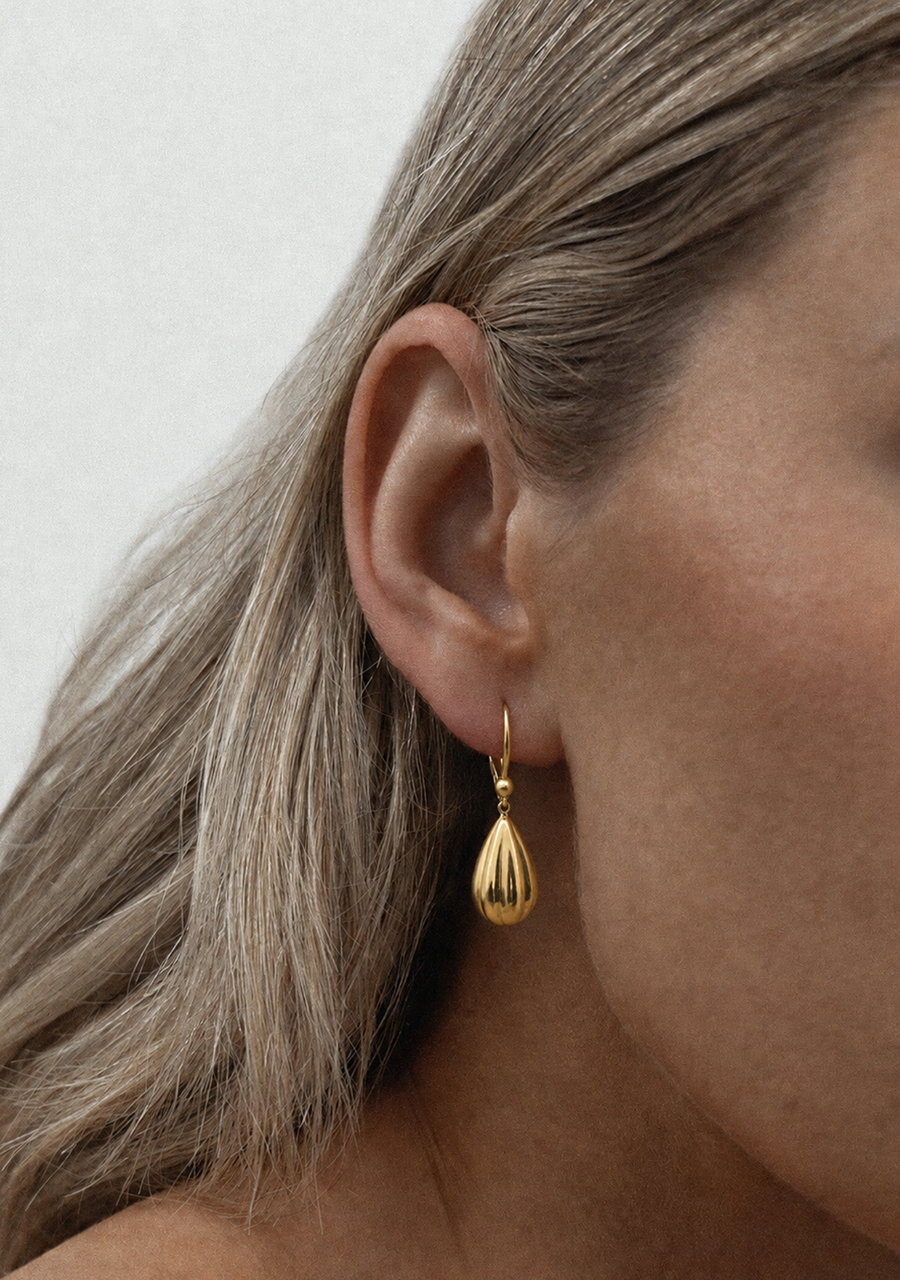 9ct Yellow Gold Oval Lined Ball Drop Earrings