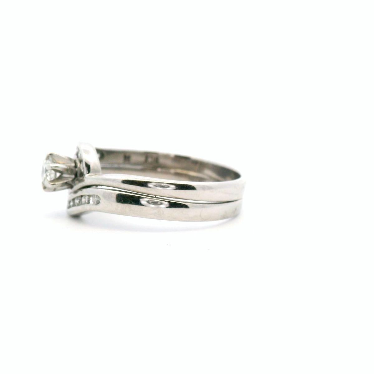 Estate 9ct White Gold Twin Set Solitaire and Band Ring