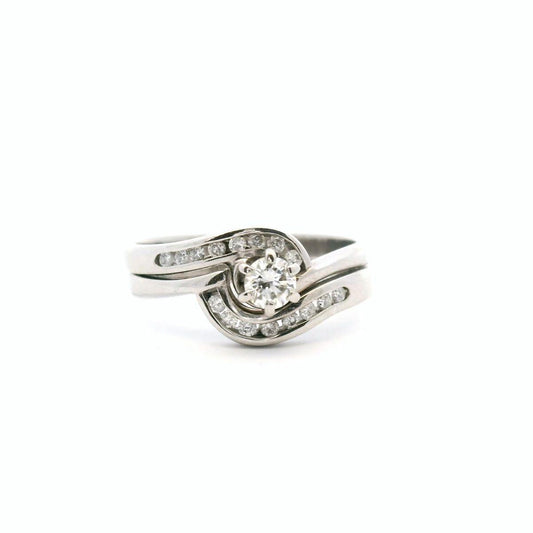 Estate 9ct White Gold Twin Set Solitaire and Band Ring