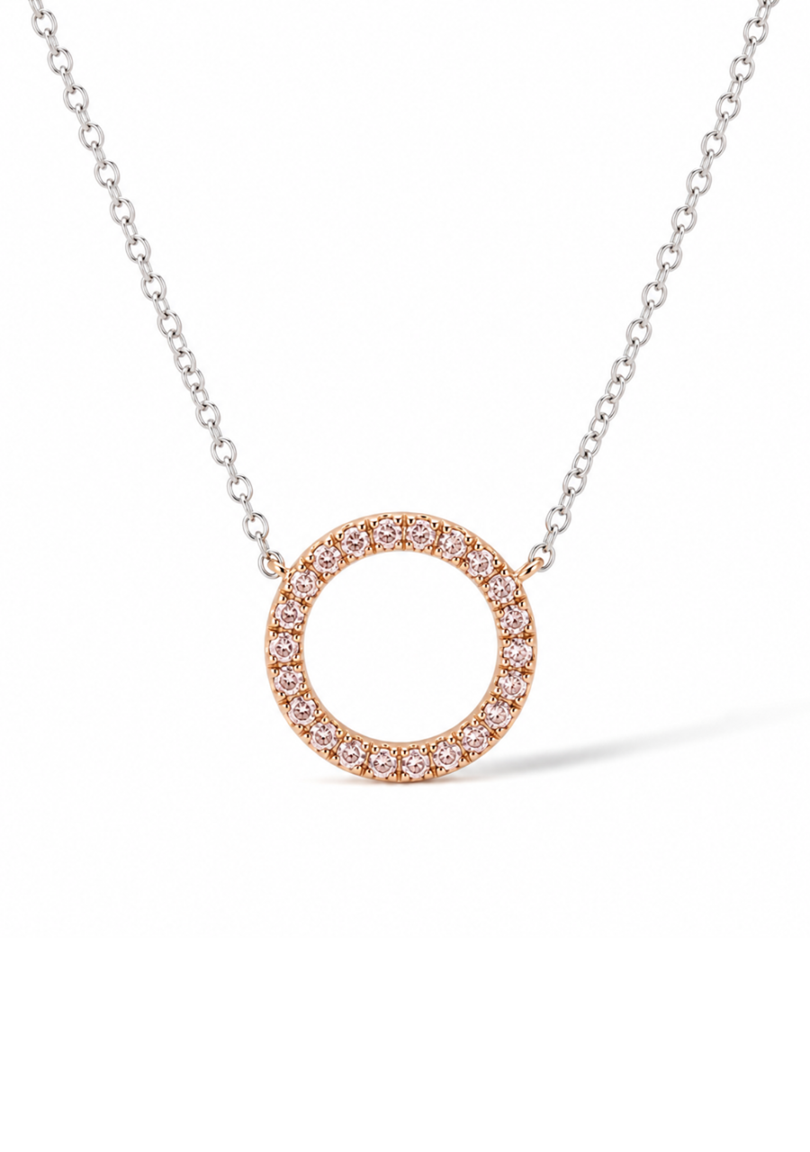 18ct Rose & White Gold Argyle Pink Claw Set Diamond Circle Necklace