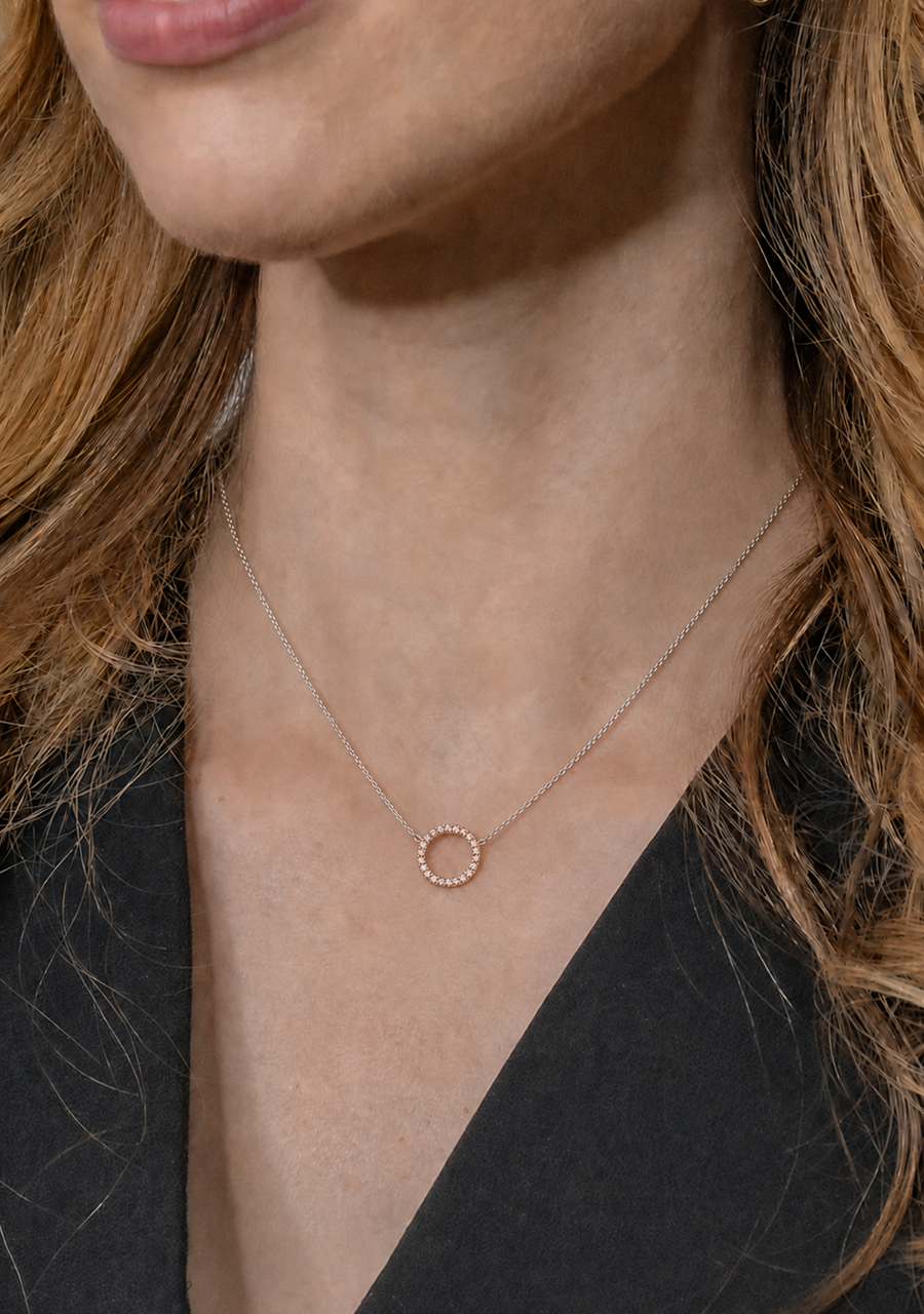 18ct Rose & White Gold Argyle Pink Claw Set Diamond Circle Necklace