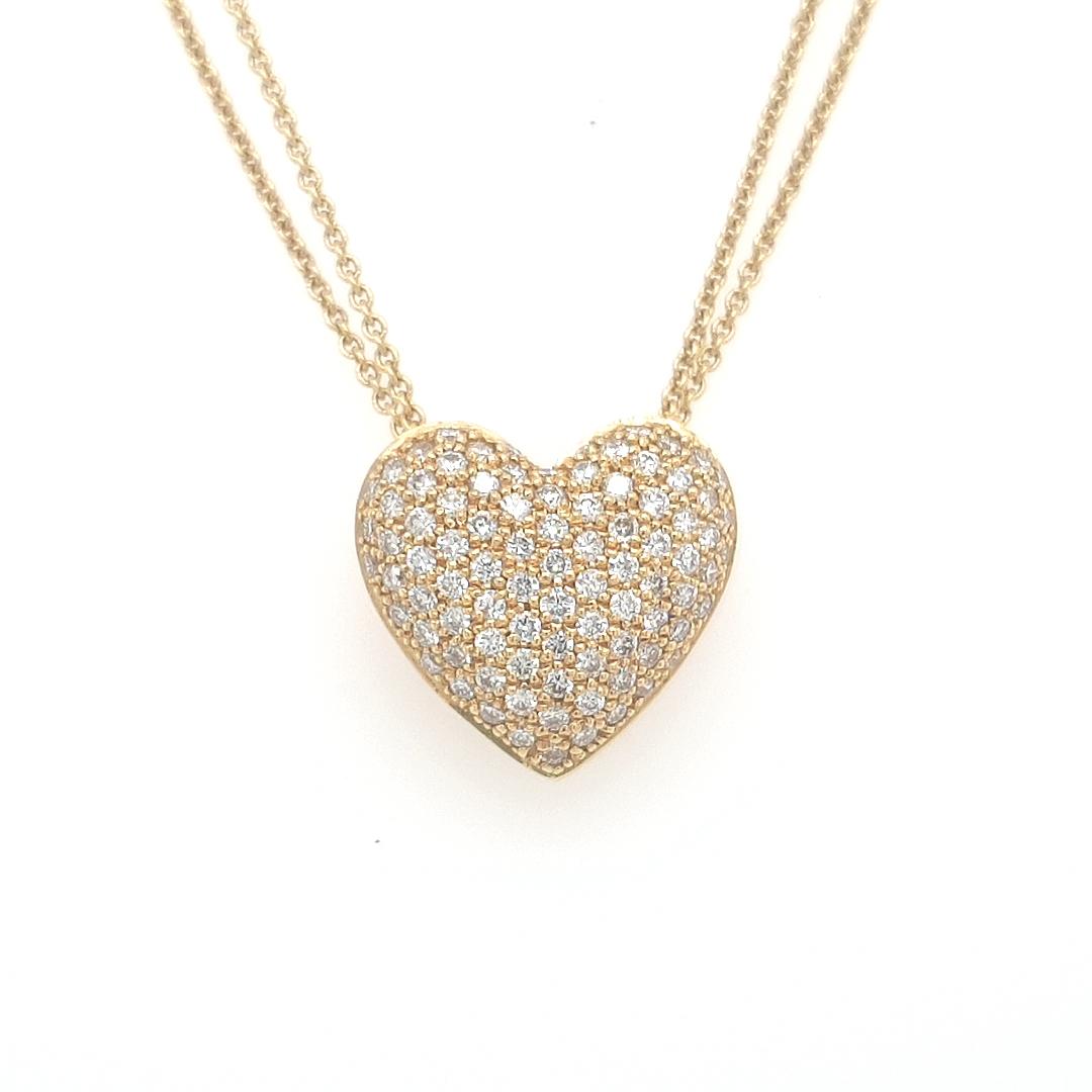 18ct Yellow Gold Pave Heart Pendant On Double Strand Cable Chain