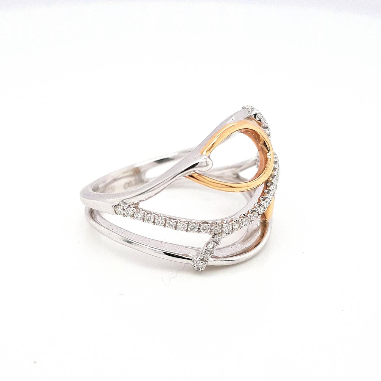 18ct White & Rose Gold 0.21ct Round Brilliant Diamond Openwork Wide Band Ring