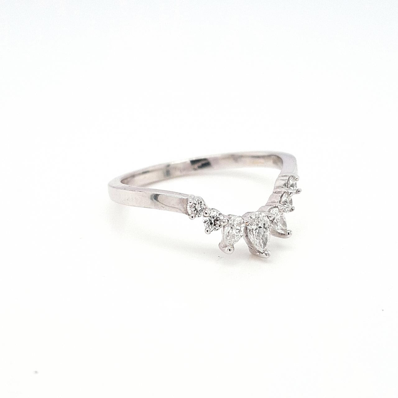 9ct White Gold 0.154ct Pear & 0.10ct Round Brilliant Diamond Curved Band Ring