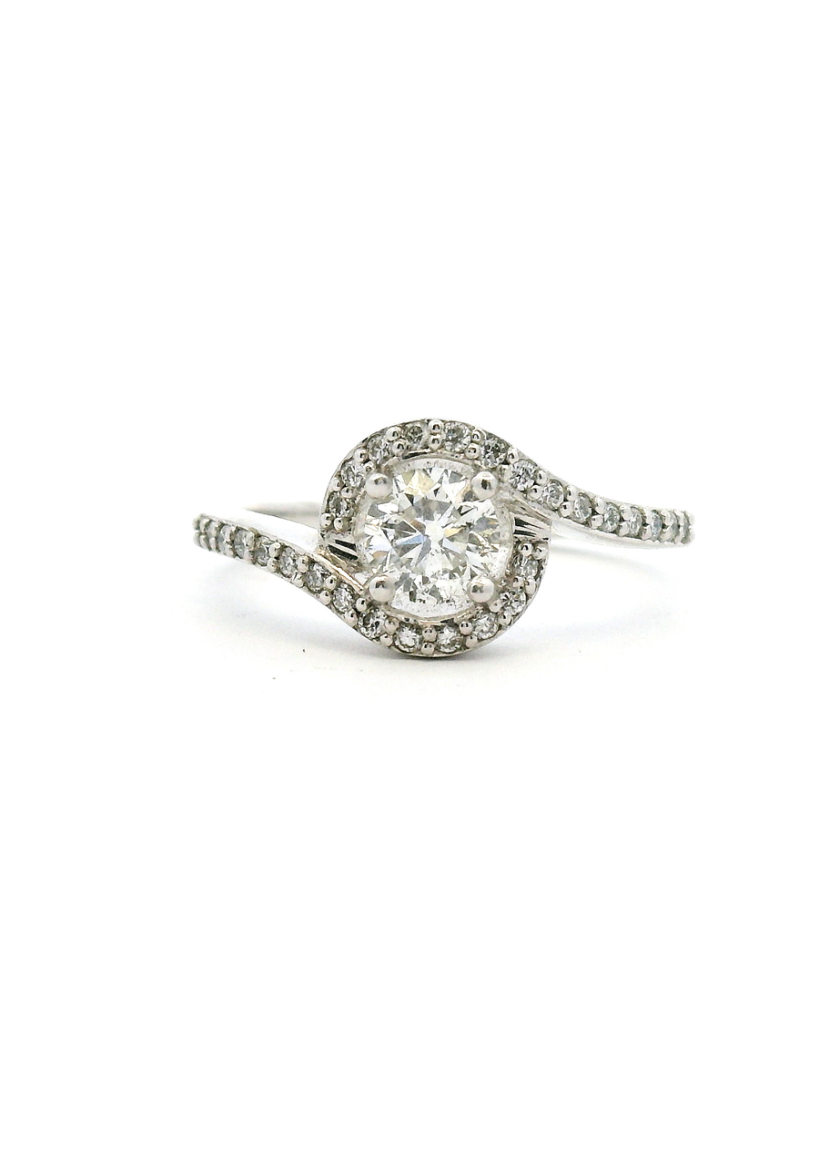 18ct White Gold Round Brilliant Diamond Wrap Around Shoulder Halo Ring