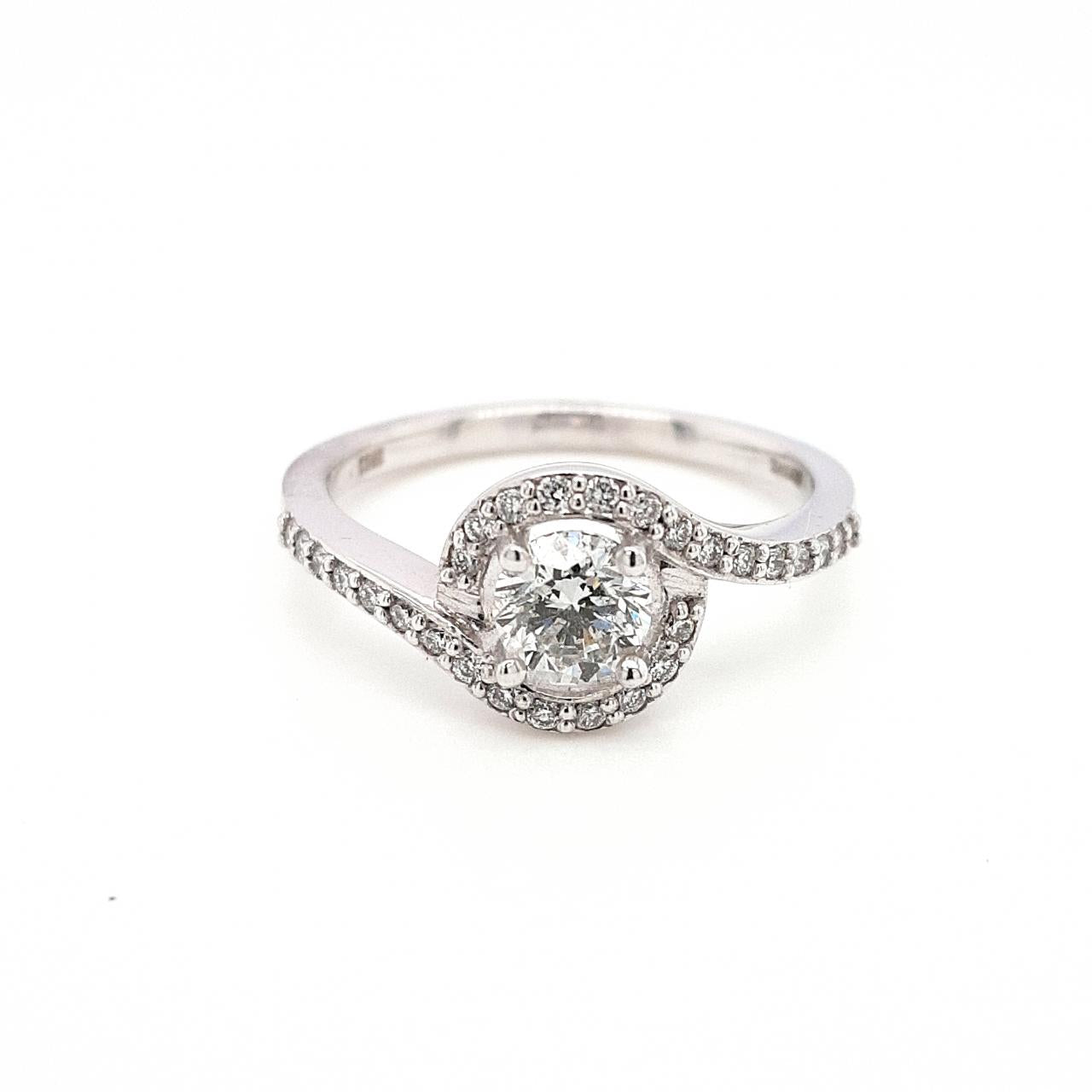 18ct White Gold 0.68ct Round Brilliant Diamond Wrap Around Shoulder Halo Ring