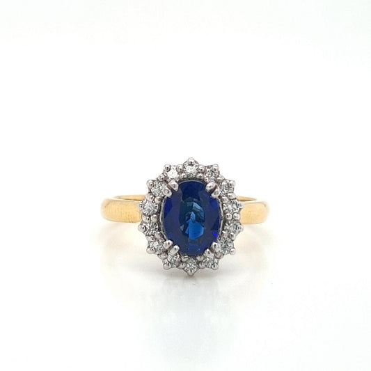 Sapphire & Diamond 18ct Yellow & White Gold Cluster Ring