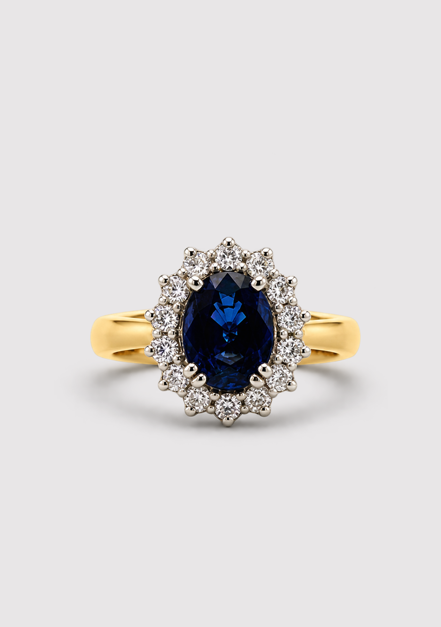 Sapphire & Diamond 18ct Yellow & White Gold Cluster Ring