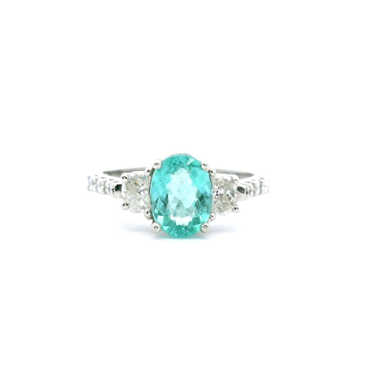 Tourmaline & Diamond Platinum Oval & Half Moon Ring