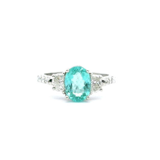 Tourmaline & Diamond Platinum Oval & Half Moon Ring