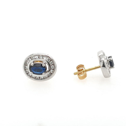 Sapphire & Diamond 18ct White Gold 1.15ct Oval Sapphire & 0.35ct Round Brilliant Diamond Oval Halo Stud Earrings