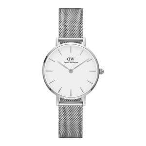 Daniel Wellington 28mm Silver Classic Petite Mesh Strap Watch with White Dial