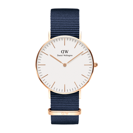 Daniel Wellington 40mm Rose Gold Plated Classic Bayswater Navy Strap Watch with White Dial