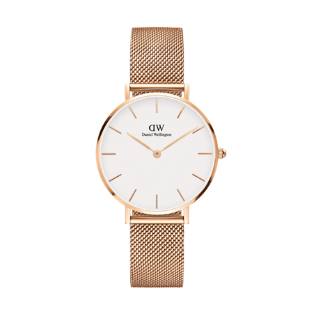 Daniel Wellington 32mm Rose Gold Plated Classic Petite Melrose Mesh Strap Watch with White Dial