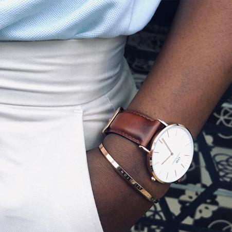 Daniel Wellington 36mm Rose Gold Plated Classic St Mawes Brown Leather Strap Watch with White Dial