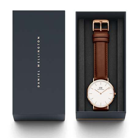 Daniel Wellington 36mm Rose Gold Plated Classic St Mawes Brown Leather Strap Watch with White Dial