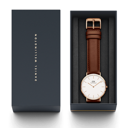 Daniel Wellington 40mm Rose Gold Plated Classic St Mawes Brown Leather Strap Watch with White Dial DW00100006