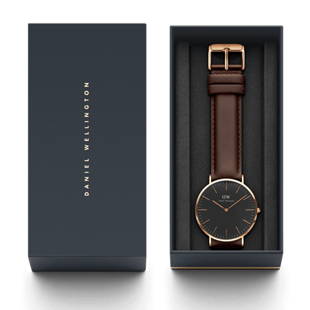 Daniel Wellington 40mm Rose Gold Plated Classic Bristol Brown Leather Strap Watch with Black Dial