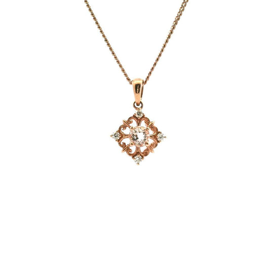 Morganite & Diamond 9k Rose Gold Filigree Pendant