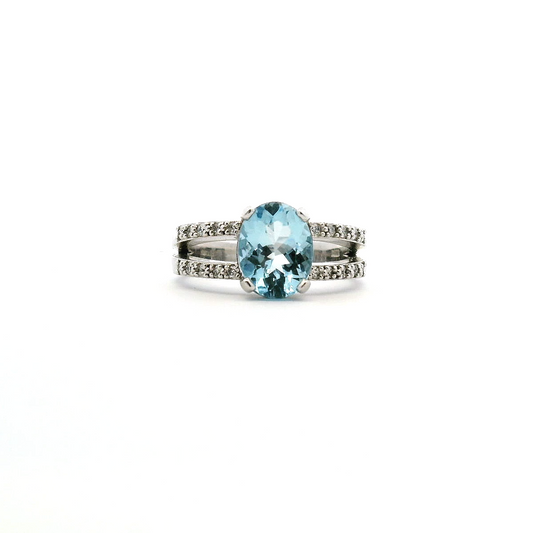 Aquamarine & Diamond 18ct White Gold Ring