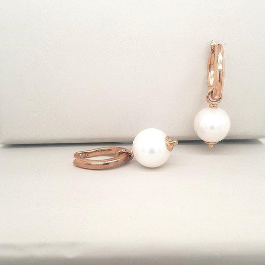 9ct Rose Gold Freshwater Pearl Huggie Earrings Drops