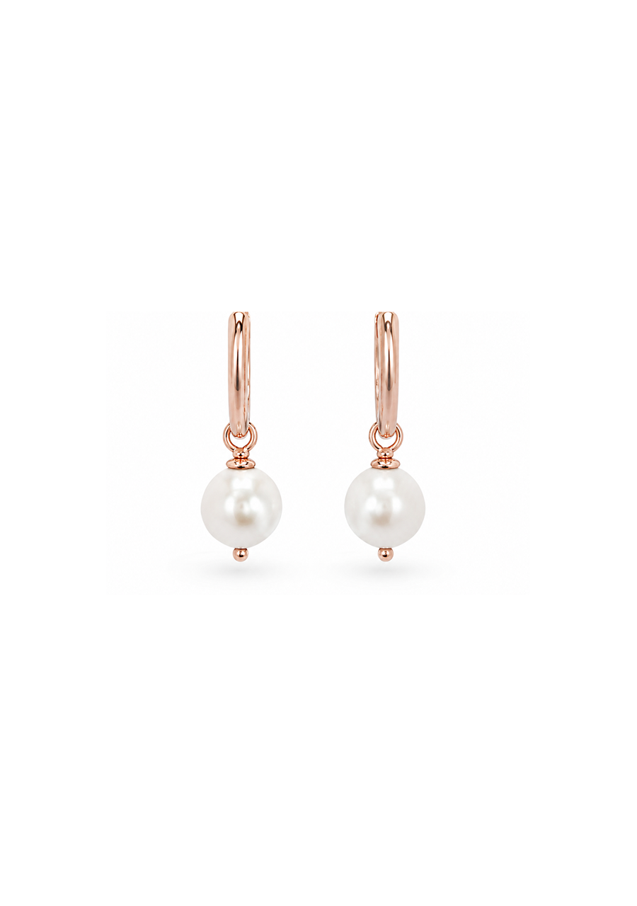 9ct Rose Gold Huggie Earrings with 11-12mm Freshwater Pearl Drops
