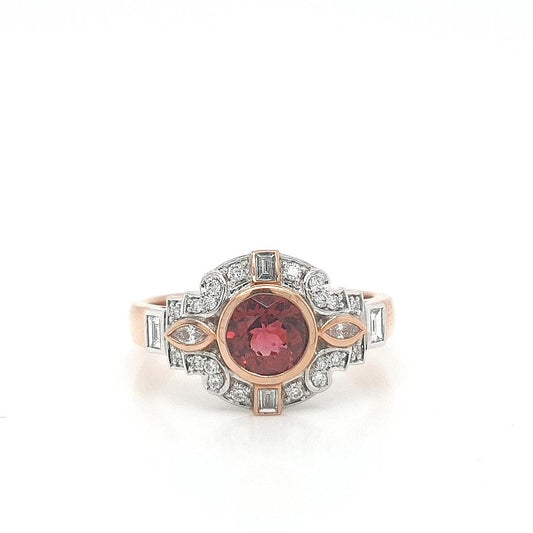 Tourmaline & Diamond 9k Rose Gold Vintage Style Ring