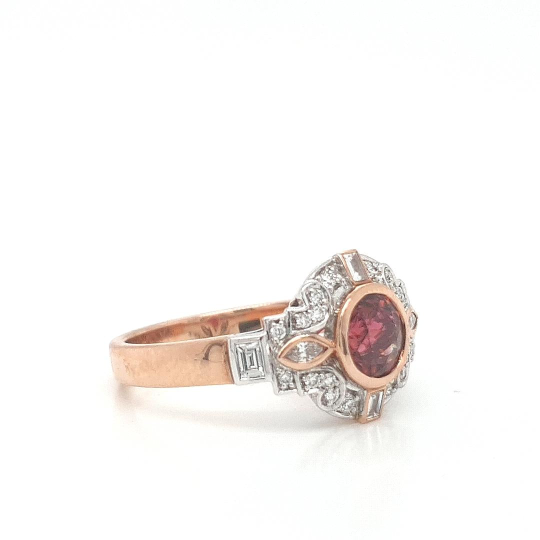 Tourmaline & Diamond 9k Rose Gold Vintage Style Ring