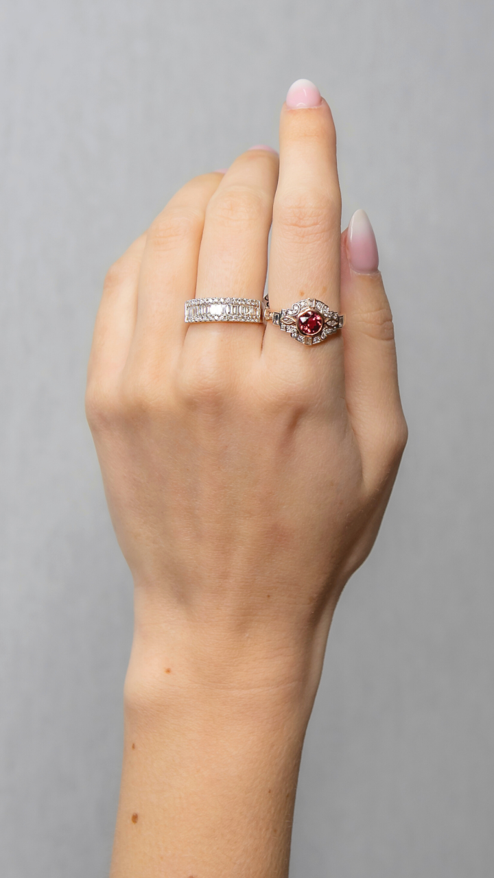 Pink Tourmaline & Diamond Vintage Style Ring in 9ct Rose Gold