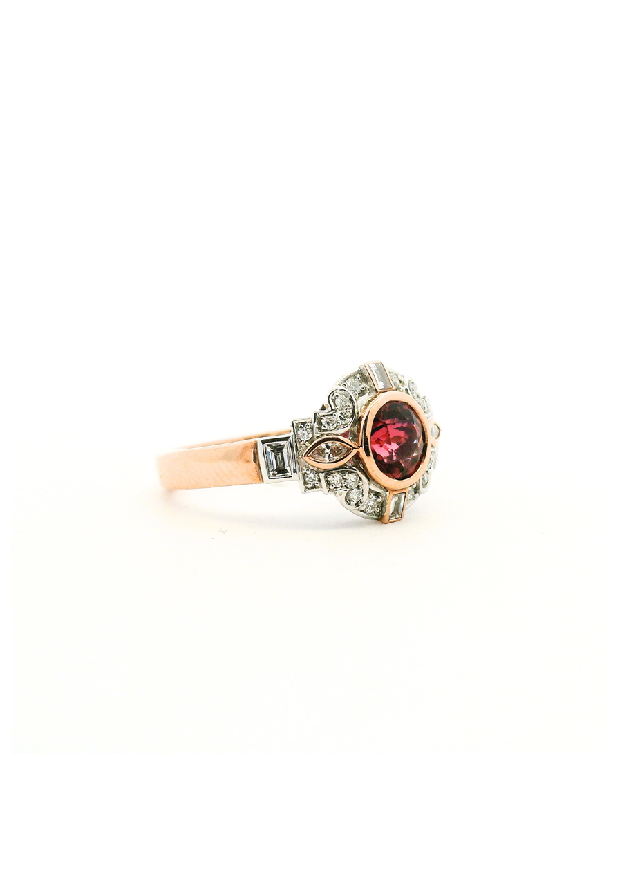 Tourmaline & Diamond 9ct Rose Gold Vintage Style Ring