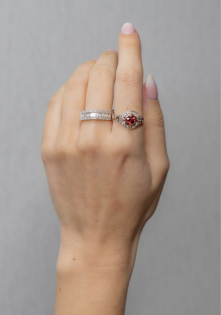 Tourmaline & Diamond 9ct Rose Gold Vintage Style Ring