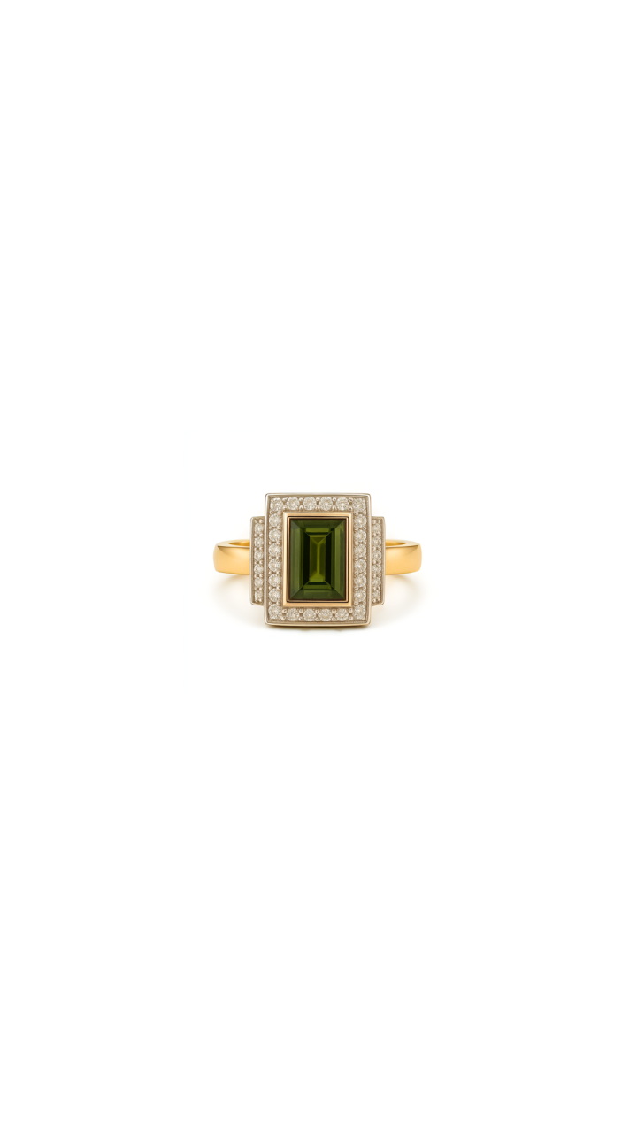 Tourmaline & Diamond Bezel Set Ring in 9ct Yellow, Rose & White Gold