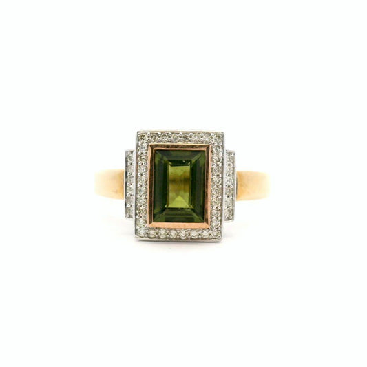 Tourmaline & Diamond 9k Yellow Gold Bezel Set Ring