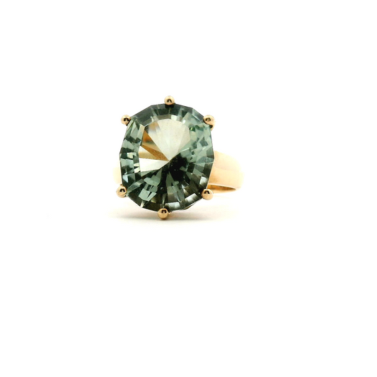 Green Amethyst 9ct Yellow Gold Cocktail Ring