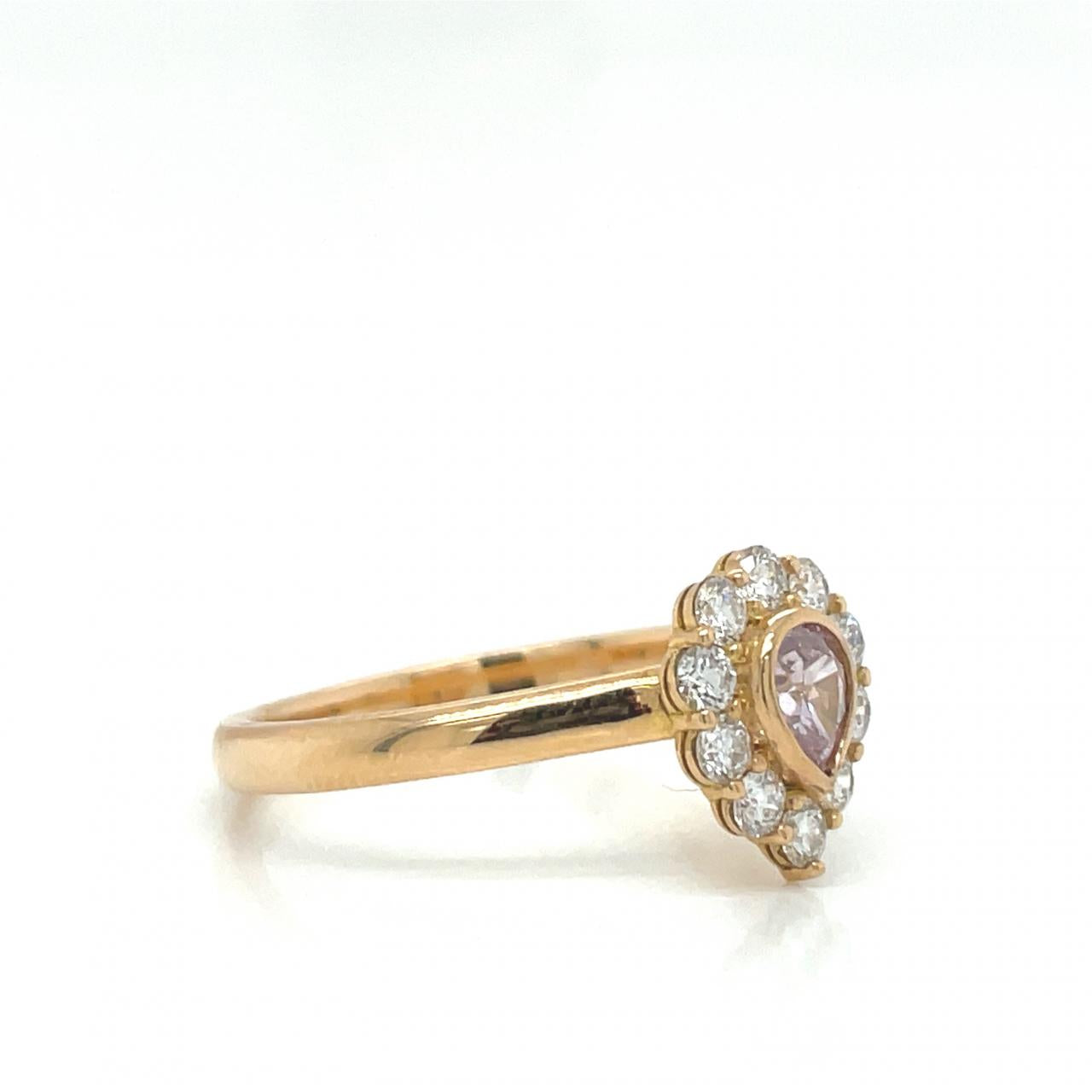 18ct Rose Gold Pink & White Diamond Pear Shaped Ring