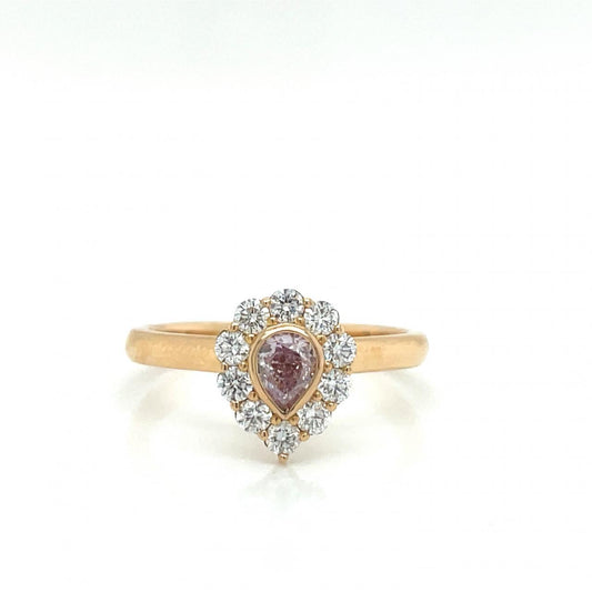 18ct Rose Gold Pink & White Diamond Pear Shaped Ring