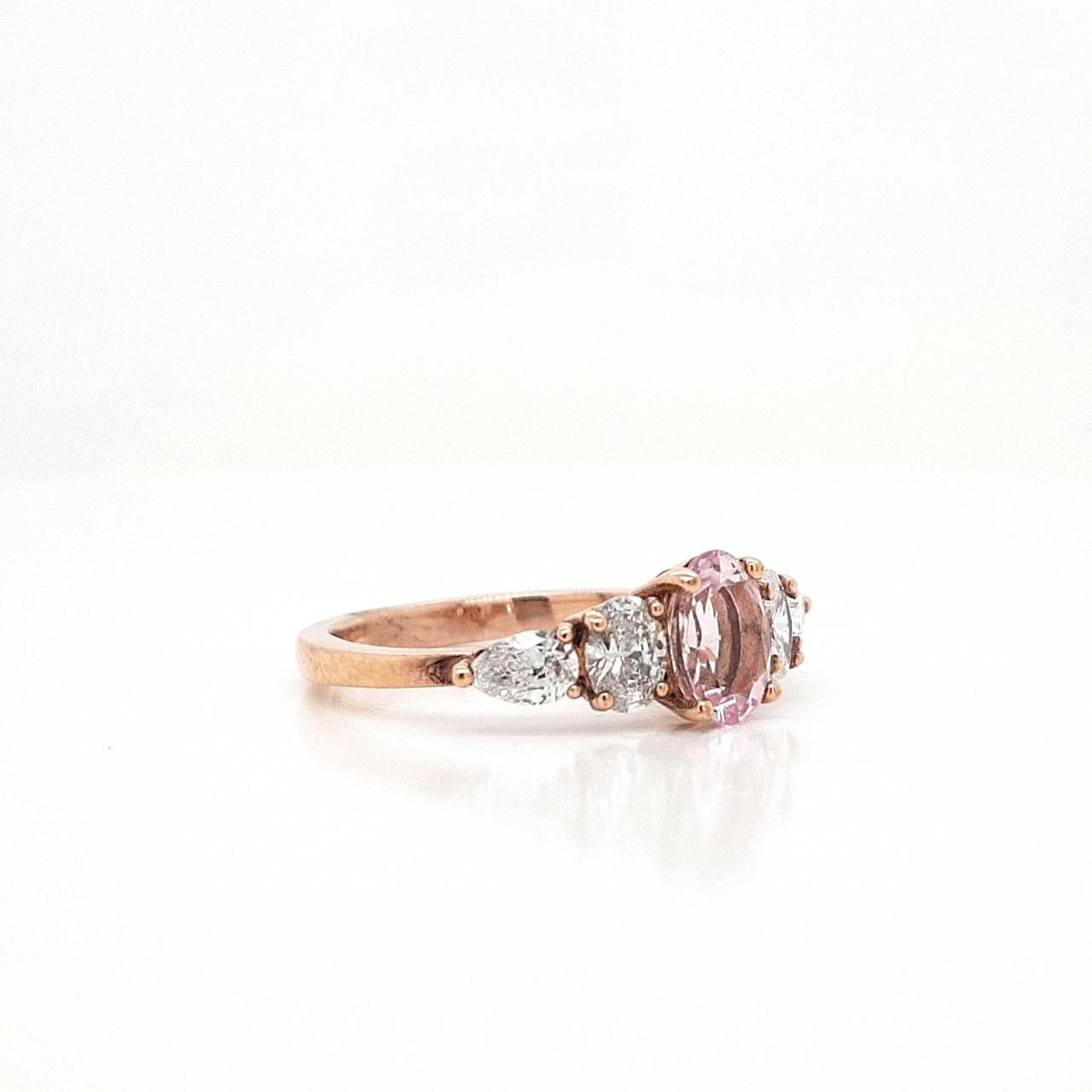 Morganite & Diamond 9k Rose Gold Five Stone Ring