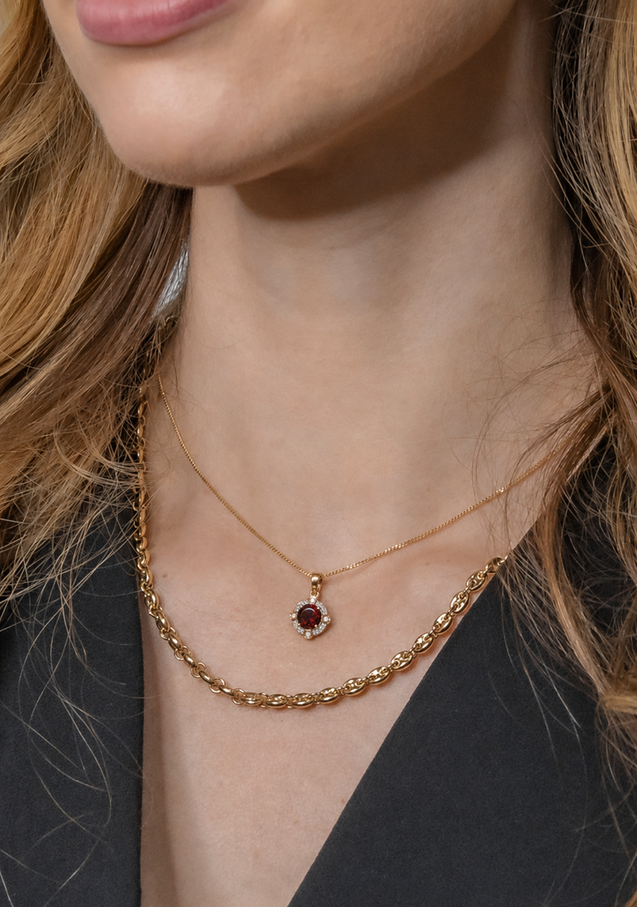 9ct Rose & White Gold Garnet & Diamond Halo Pendant